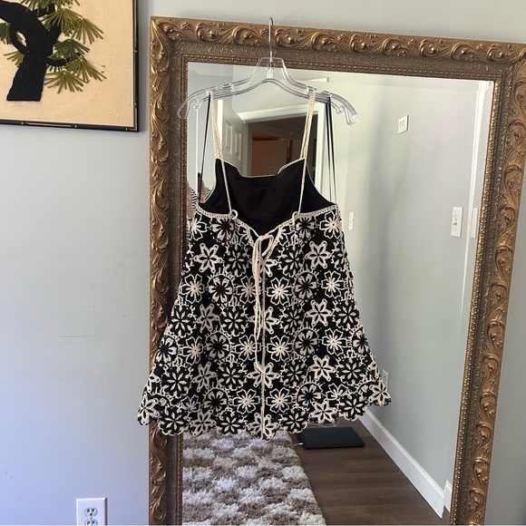 Zara Black and White Floral Mini Dress Crochet Knit - Picture 6 of 7